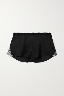 Floaty Lace-trimmed Silk-satin Pajama Shorts - Black