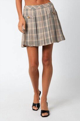 Inverted Pleated Skirt In Camel Plaid