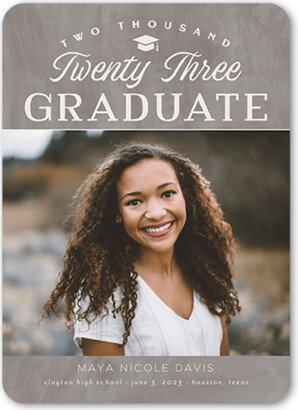 Graduation Announcements: Novel Penmanship Graduation Announcement, Grey, 5X7, Signature Smooth Cardstock, Rounded