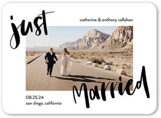 Wedding Announcements: Script Story Wedding Announcement, White, 5X7, Signature Smooth Cardstock, Rounded