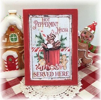 Hot Peppermint Mocha Served Here Framed Wood Sign For Christmas Tiered Trays