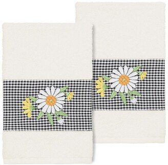 Daisy Embellished Hand Towel - Set of 2 - Cream