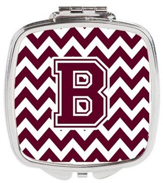 CJ1051-BSCM Letter B Chevron Maroon & White Compact Mirror, 3 x 0.3 x 2.75 in.