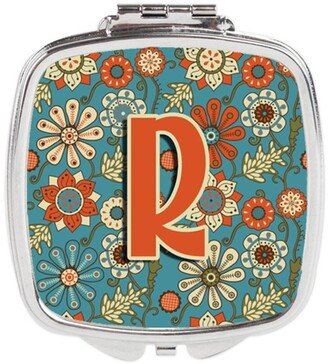 CJ2012-RSCM Letter R Flowers Retro Blue Compact Mirror