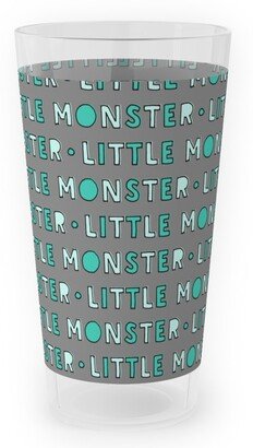 Outdoor Pint Glasses: (Small Scale) Little Monster || Green On Grey Outdoor Pint Glass, Green