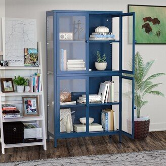 TiramisuBest Double Glass Door Storage Cabinet with Adjustable Shelves