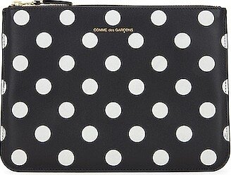 Dots Printed Leather Pouch in Black