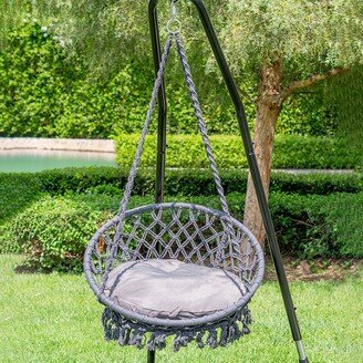 Bahia Macrame Hammock Chair Bedroom Rope Swing Indoor Outdoor Hand Woven Accent Chair - 42 x 32 in