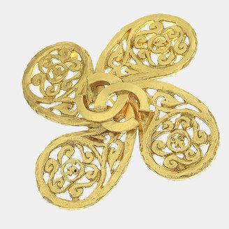 Gold Metal CC Paisley Brooch