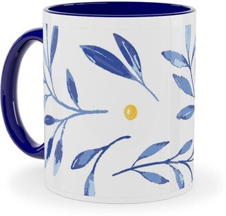 Mugs: Blue Leaves With Berries Ceramic Mug, Blue, 11Oz, Blue