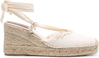 Fringe-Trim Canvas Wedge Espadrilles