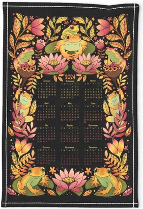 2024 Calendar Tea Towel - Colorful Frogs By Cj Southern Botanical Linen Cotton Canvas Spoonflower