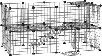 Pet Playpen DIY Small Animal Cage 36 Panels Portable Metal Wire Yard Fence with Door and Ramp for Rabbits, Kitten, Puppy 14 x 14 in