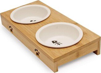 Pfotenolymp Bamboo 2X Cat Food Bowls for Feeding Station