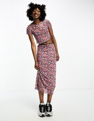 mesh midi skirt in multi ditsy - part of a set