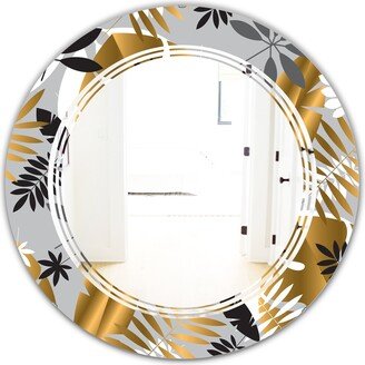 Designart 'Geometric luxury jungle foliage pattern' Printed Modern Round or Oval Wall Mirror - Triple C