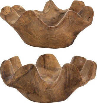 Set Of Two 8.7In Teak Curved Bowls