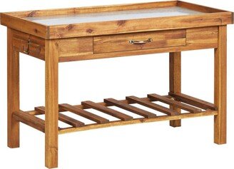 Garden Work Bench with Zinc Top Solid Acacia Wood