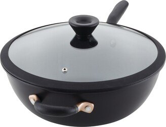 Accent Series Hard Anodized Aluminium 12.75 Non-stick Stir-fry Wok with Helper Handle and Glass Lid