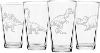 Dinosaur Beer Glasses- Set Of 4- Pint - Tyrannosaurus- Stegosaurus- Triceratops- Brachiosaurus- Professionally Engraved- Christmas Gift-AA