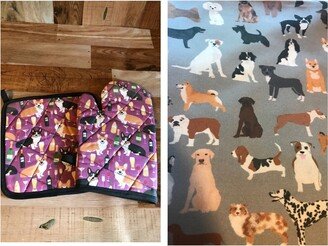 Dog Themed Insulated/Quilted Pot Holder & Oven Mitt Set/Individual, Made To Order-AA