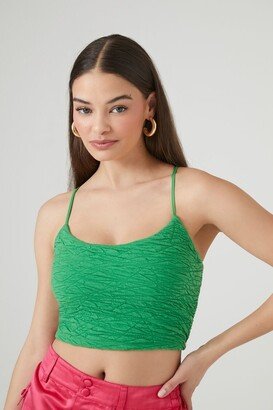 Women's Textured Lace-Back Cropped Cami in Green, XS