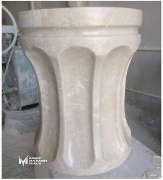 Beige Marble Cavity Design Seat - Handcrafted, 100% Natural Stone, Turkish Hammam