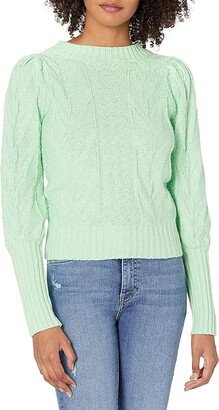 Women's Puff Shoulder Crew Neck Sweater (Mint) Women's Sweater