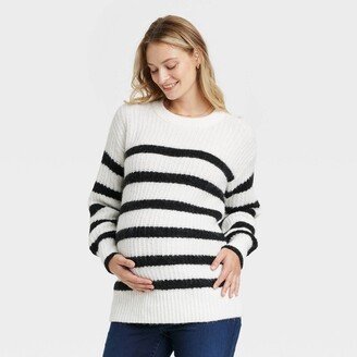 Cozy Statement Crew Neck Maternity Sweater - Isabel Maternity by Ingrid & Isabel™ White Striped XS