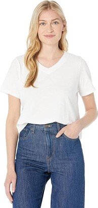 V-Neck Short Sleeve Tee in Slubby Organic Cotton Jersey (White) Women's Clothing