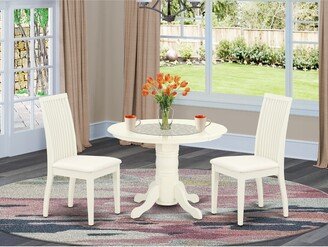 Dining Set - Round Small Table and Parson Chairs in White Linen Fabric - Oak Finish