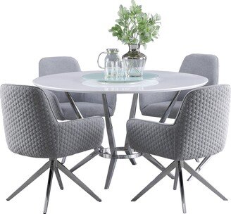 5 Piece Round Dining Set in White and Light Grey