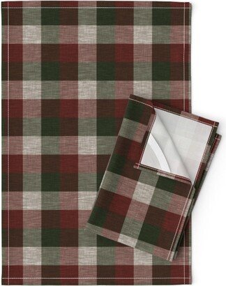 Holiday Plaid Tea Towels | Set Of 2 - Christmas By Sugarpinedesign Tartan Check Red Linen Cotton Spoonflower