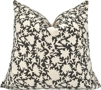 Bella || Black Floral Handblock Pillow Cover, Dark Gray Cream Neutral Home Decor, Cover |