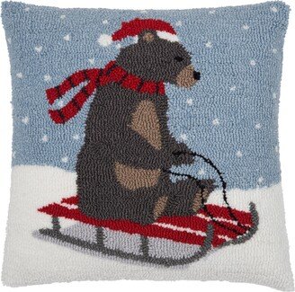 Sledding Bear Hooked Pillow