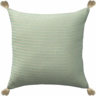 18 X 18 Light Turquoise And Ivory 100% Cotton Striped Zippered Pillow