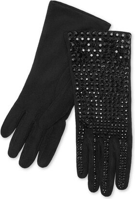 Crystal-Embellished Suede Mid-Gloves-AA