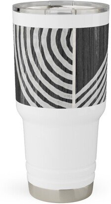 Travel Mugs: Boho Tribal Woodcut Geometric Shapes Travel Tumbler, 30Oz, Black