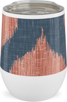 Travel Mugs: Lela Ikat - Navy And Coral Stainless Steel Travel Tumbler, 12Oz, Blue