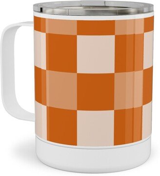 Travel Mugs: Orange Gingham Plaid Stainless Steel Mug, 10Oz, Orange