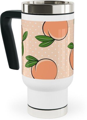 Travel Mugs: Peachy Polka Dots - Peach Travel Mug With Handle, 17Oz, Orange