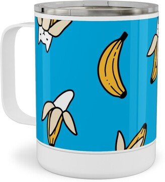 Travel Mugs: Funny Yummy Banana Cats - Blue Stainless Steel Mug, 10Oz, Blue