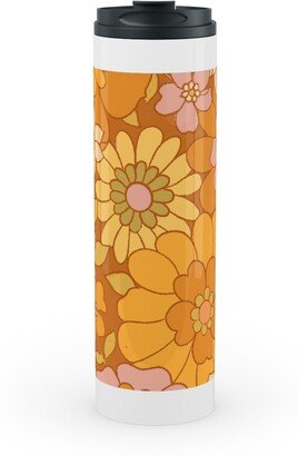 Travel Mugs: Avery Retro Floral Stainless Mug, White, 20Oz, Orange