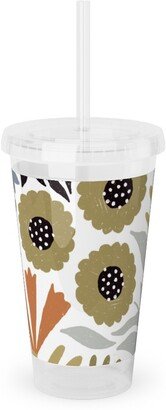 Travel Mugs: Adeline Floral - Muted Multi Acrylic Tumbler With Straw, 16Oz, Multicolor