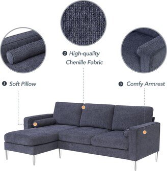 IGEMANINC 86 Square Arm Sofa, L-Shaped Couch 3-Seat Sofa Sectional