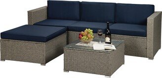 EYIW 5-Piece Outdoor PE Rattan Wicker Sectional Cushioned Sofa Sets with Coffee Table