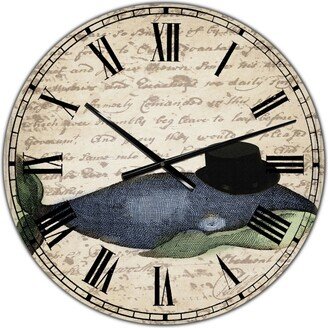 Designart Old Style Whale with Hat Large Nautical & Coastal Wall Clock - 36 x 28 x 1