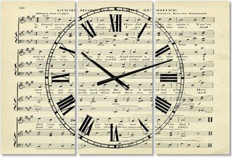 Designart Goodmorning Merry Sunshine Music Score Large Cottage 3 Panels Wall Clock - 23