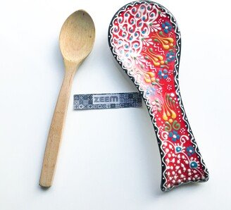 Handmade Red Pottery Spoon Holder, Unique Handpainted Kitchen Organizer, Chopsticks Storage, Ceramic Utensil Set, Space Saver, Gifts For Her