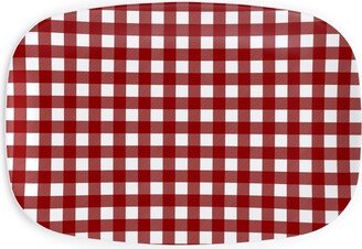 Serving Platters: Traditional Red Buffalo Plaid Serving Platter, Red